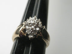 Vintage 10kt Yellow Gold Stunning Wide Diamond Pointed Cluster Ring, size 7