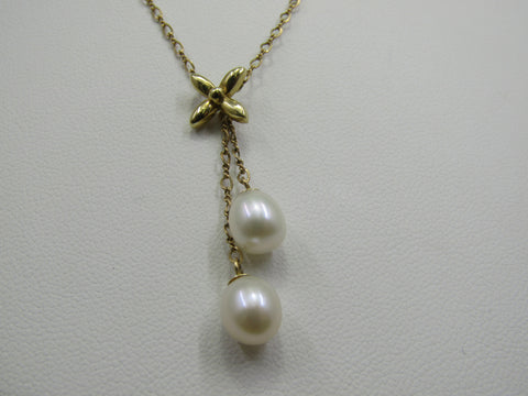 Vintage 14kt Cultured Pearl Lavalier Necklace, 14.5", Signed IBB