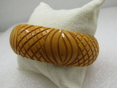 Vintage Carved Butterscotch Bakelite Bangle Bracelet 8"