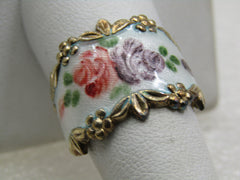 Vintage Sterling Vermeil Rose Guilloche Ring, Sz. 8.5