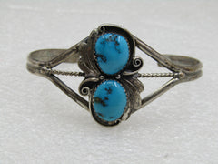 Vintage Southwestern Sterling Double Turquoise Cuff Bracelet, 6.5"