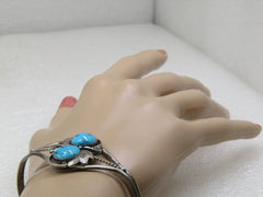 Vintage Southwestern Sterling Double Turquoise Cuff Bracelet, 6.5"