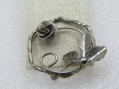 Vintage Silver Tone 3-D Rose Circle Brooch, 1960's-1970s