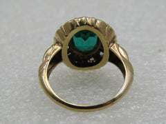 Vintage 10KT Green & Old Mine Cut Clear Stone Ring, Sz. 7, Signed MM