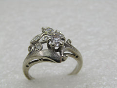 Vintage 14kt Multi-Diamond Ring, 1940's , White Gold, Signed BaumF, Sz. 7
