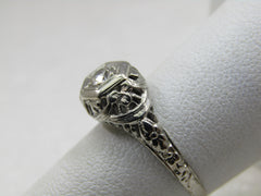 Vintage 10kt Edwardian Filigree Diamond Ring, Sz. 7, 1920's.  Engagement Ring