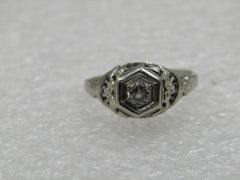 Vintage 10kt Edwardian Filigree Diamond Ring, Sz. 7, 1920's.  Engagement Ring