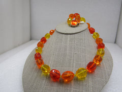 Vintage Western German Clear Yellow & Orange Beaded Necklace, 24"