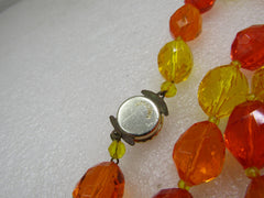 Vintage Western German Clear Yellow & Orange Beaded Necklace, 24"