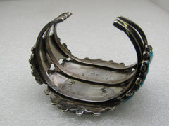 Vintage Southwestern Sterling Turquiose Cluster Cuff Bracelet, 6.5"