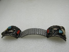 Sterling Southwestern Turquoise, Coral, Claw Watch Tips, Old Pawn
