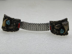 Sterling Southwestern Turquoise, Coral, Claw Watch Tips, Old Pawn