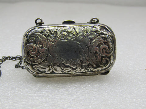 Antique 1900's Sterling Silver Dime Purse with double chain and a ring.