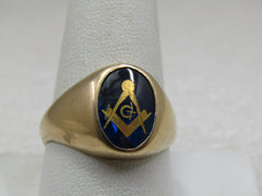 10kt Blue/Gold Masonic Ring, Sz,. 10.5 , 1940's-1950's