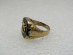 Vintage 10kt Masonic Diamond Onyx Eagle 32nd Level Ring,  signed Romany, Sz. 9