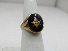 Vintage 10kt Masonic Onyx Ring, Sz. 6, Oval top