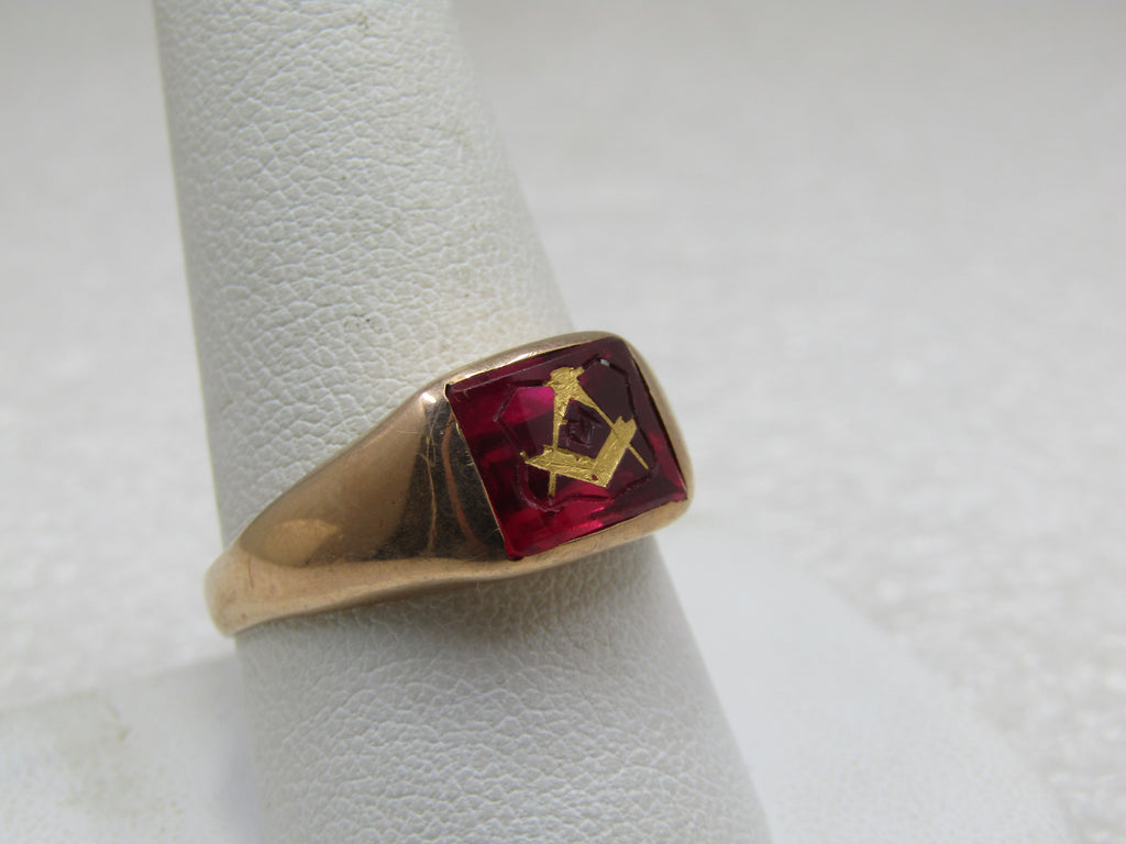 Vintage 10kt Ruby Masonic Ring, Sz. 10.5, Otsby Barton
