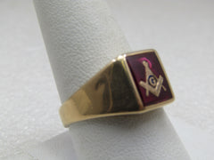 Vintage 10kt Ruby Masonic Ring, Sz. 10, Signed, 1940's-1950's