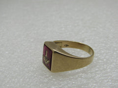 Vintage 10kt Ruby Masonic Ring, Sz. 10, Signed, 1940's-1950's