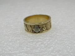 Vintage 14kt Masonic 8mm Symbol Band Ring, Sz. 9 , Signed MECCA, Two Tone