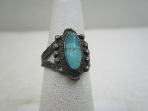 Vintage Sterling Southwestern Turquoise Ring, Navajo, Sz. 6, Stamped Band
