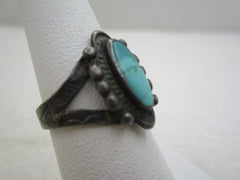Vintage Sterling Southwestern Turquoise Ring, Navajo, Sz. 6, Stamped Band