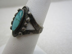 Vintage Sterling Southwestern Turquoise Ring, Navajo, Sz. 6, Stamped Band