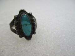 Vintage Sterling Southwestern Turquoise Ring, Navajo, Sz. 6, Stamped Band