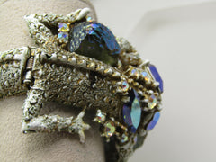 Vintage Aurora Borealis Dragon Clamper  Bracelet, Signed  HAR, 1940's7"