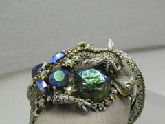 Vintage Aurora Borealis Dragon Clamper  Bracelet, Signed  HAR, 1940's7"