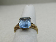 Vintage 10kt Blue Topaz Princess Cut Ring, Art Deco, Sz. 7, 3CTW