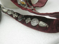 Vintage Ethnic Sajai Metal Purse, Polished Stones, Velvet Strap With Charms, Bedouin, Mid-Eastern, Bohemian, Rustic