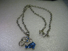 Vintage Elephant Necklace & Pendant, Rhinestone Encrusted Blue & Clear, unsigned, 18"