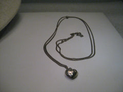Vintage Sterling Silver 32" Necklace with Heart Pendant - puffy engraved, 1.06 grams