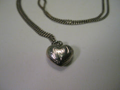 Vintage Sterling Silver 32" Necklace with Heart Pendant - puffy engraved, 1.06 grams