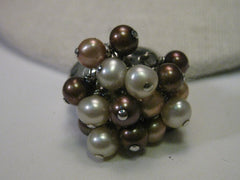 Sterling Silver Ring, Dangling  Pearl Cluster, Faux Tahitian, Mocha, Chocolate & White, sz 6, Boho Appeal