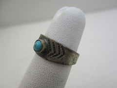 Vintage Sterling Southwestern Turquoise Stamped Ring, Sz 3  (SS)