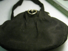 Vintage Black Suede Clutch Purse by Leather School of Florence, Hinged, Heart Clasp