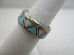 Vintage Sterling Southwestern Turquoise Inlaid Band/Ring, Sz. 5.5
