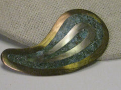 Vintage Taxco Brooch & Pendant Combination, Sterling Silver, 10kt Gold Plated Paisley Shaped, Turquoise Composite
