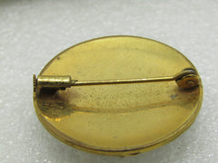 Vintage Damascene Round Domed Brooch, Trombone Clasp, Nearly 1.5", Gold oOne, 1960's