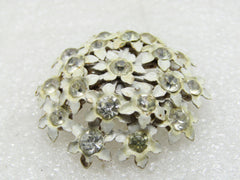 Vintage Enameled Forget-Me-Not Brooch, White with Clear Rhinestones, 1950's-1960's, 1-1/3"
