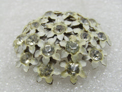 Vintage Enameled Forget-Me-Not Brooch, White with Clear Rhinestones, 1950's-1960's, 1-1/3"