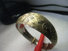 Vintage 10kt Gold and Sterling Engraved Bangle Bracelet, Adjusting Slides - Unique