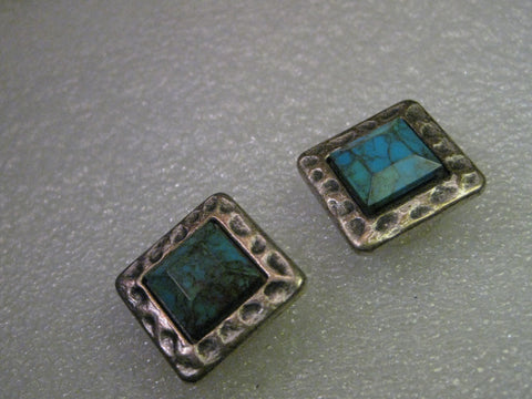 Southwestern Button Covers, Pair, Faux Turquoise, Square, Hammered Appearance