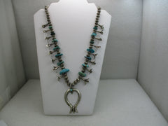 Vintage Southwestern Turquoise Squash Blossom Necklace, 24" (WB)