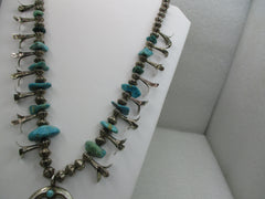 Vintage Southwestern Turquoise Squash Blossom Necklace, 24" (WB)