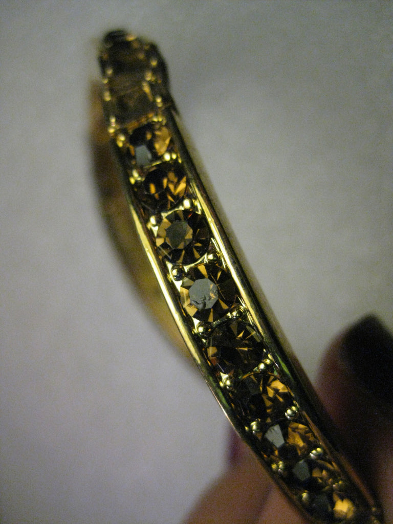 Goldtone & Amber Rhinestone Stretchy Bangle Bracelet, 7"
