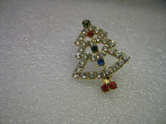 Vintage and Current Rhinestone Christmas Tree Pin, Clear, Red, Blue, Green