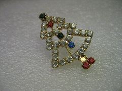 Vintage and Current Rhinestone Christmas Tree Pin, Clear, Red, Blue, Green